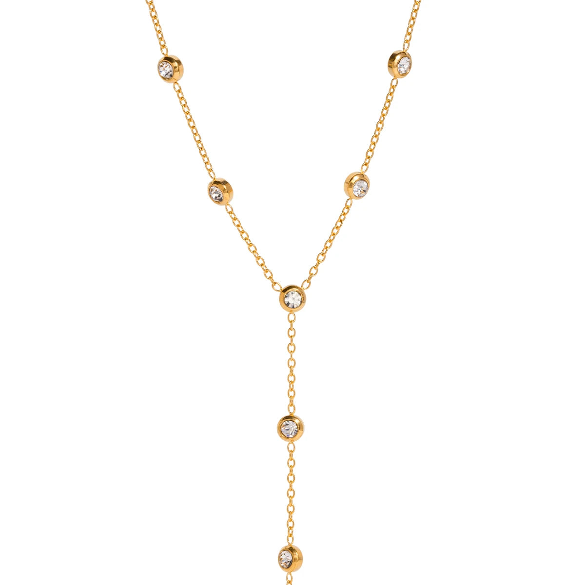 Collar Largo Forma Y Puntos Brillantes | Dorado