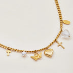 Collar Multi Dijes Corazon, Cruz, Virgen, Perla, Ángel | Dorado