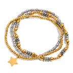 Pulseras Elásticas con Cuencas Facetadas y Dije de Estrella | Dorado y Plateado