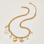 Collar Multi Dijes Corazon, Cruz, Virgen, Perla, Ángel | Dorado