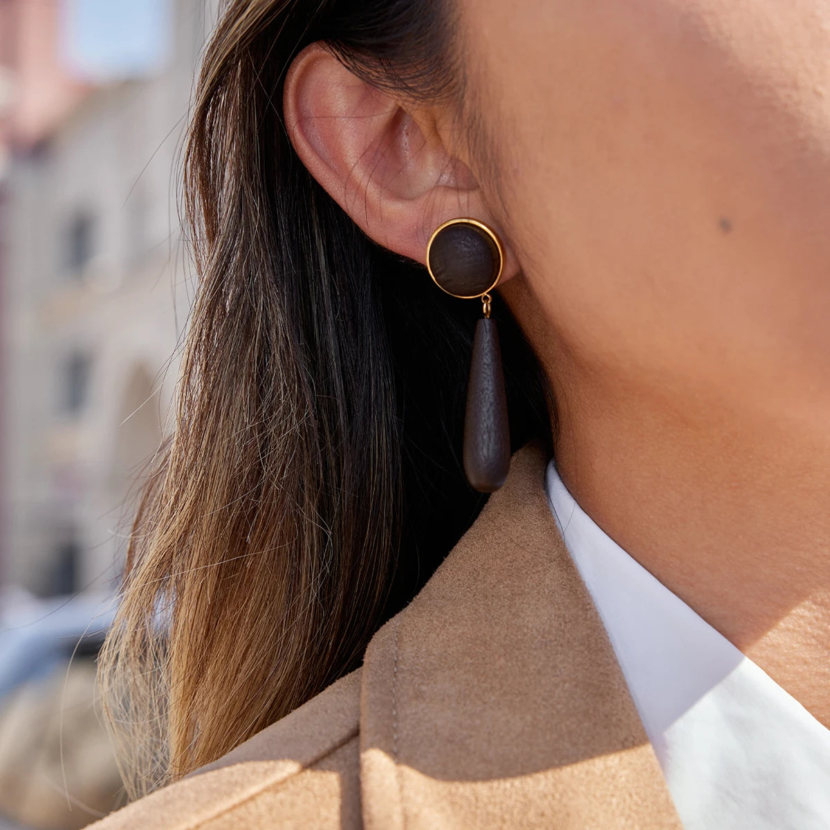 Zarcillo Bohemio Elegante Madera - | Dorado / Marrón