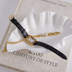 Pulsera De Eslabones Con Dije De Flor Vintage Y Perla | Dorado