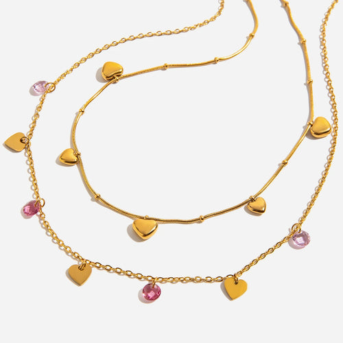 Collar 5 Dijes De Corazones Cadena Puntos | Dorado