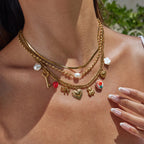 Collar Multi Dijes Llave, Corazon, Cerámica, Lazo, Perla | Dorado