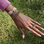 Pulseras Elásticas con Cuencas Facetadas y Dije de Estrella | Dorado y Plateado