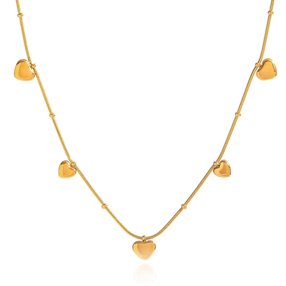 Collar 5 Dijes De Corazones Cadena Puntos | Dorado