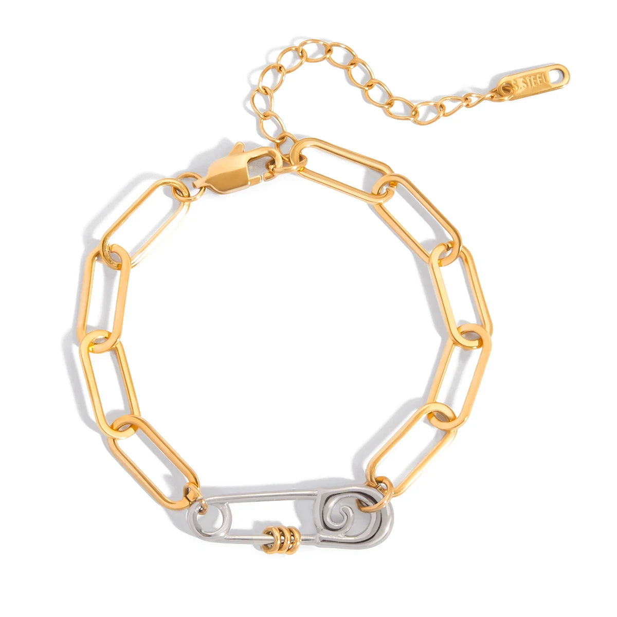 Pulsera Minimalista Con Detalle De Alfiler De Gancho | Bicolor