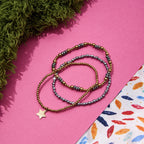 Pulseras Elásticas con Cuencas Facetadas y Dije de Estrella | Dorado y Plateado