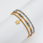 Pulseras Elásticas con Cuencas Facetadas y Dije de Estrella | Dorado y Plateado