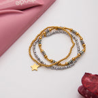 Pulseras Elásticas con Cuencas Facetadas y Dije de Estrella | Dorado y Plateado