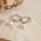 Argollas Colgantes De Una Perla | Plateado