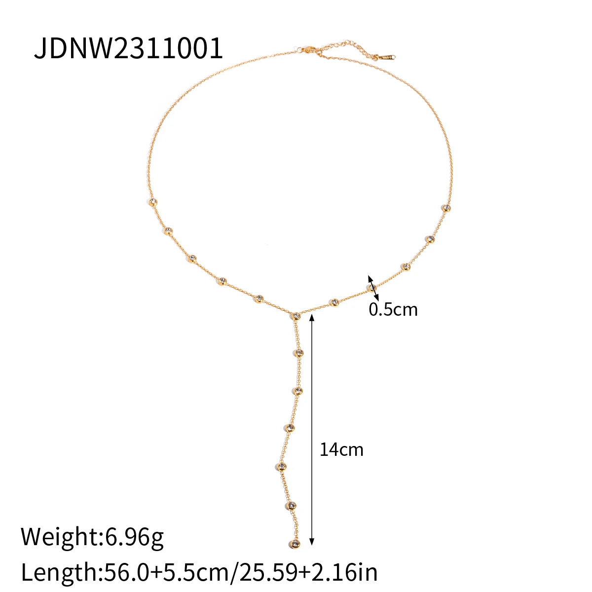 Collar Largo Forma Y Puntos Brillantes | Dorado