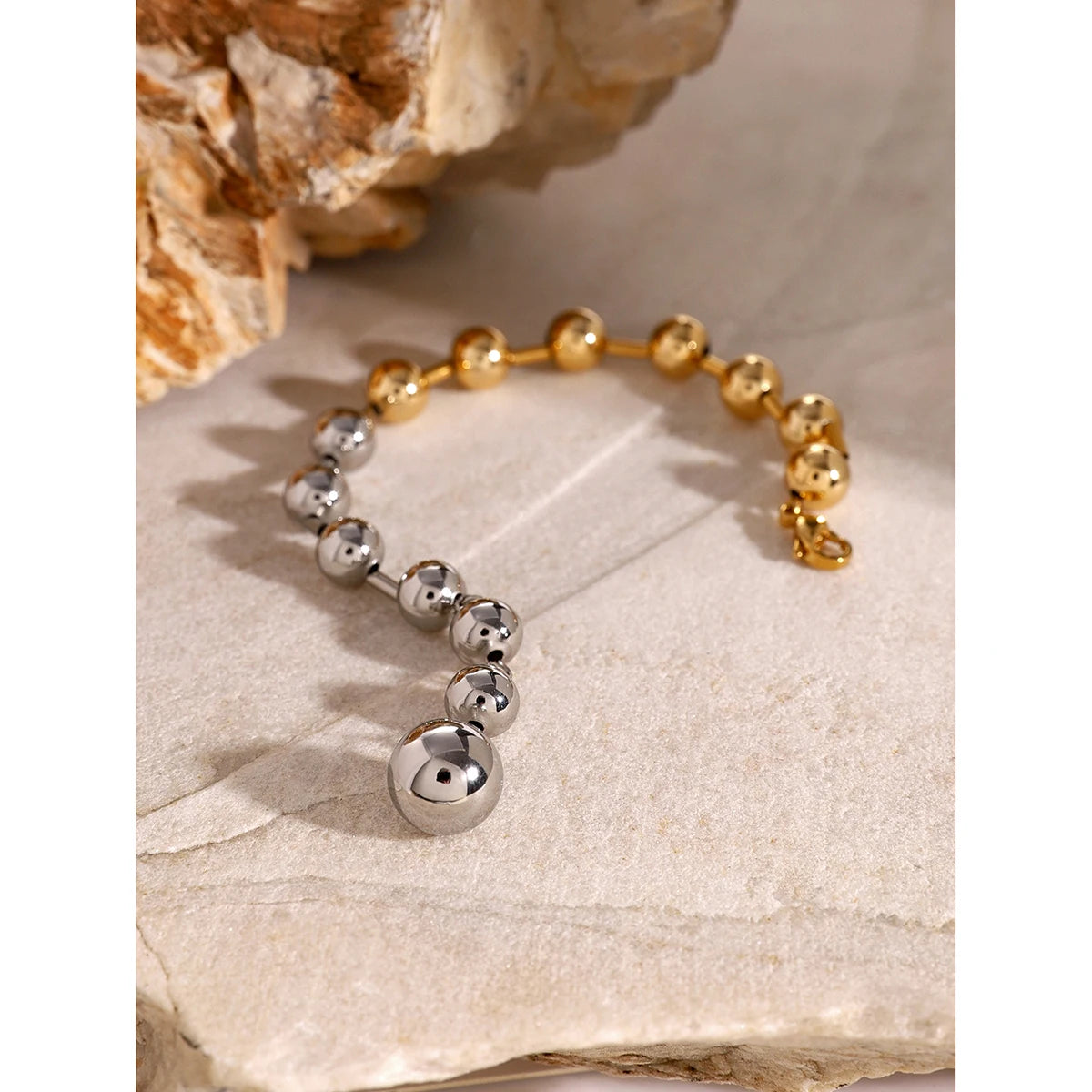 Pulsera De Cuentas Esfericas Con Cierre De Mosqueton | Bicolor