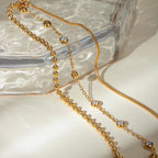 Pulsera Triple Cadena Con Puntos Y Circones | Dorado