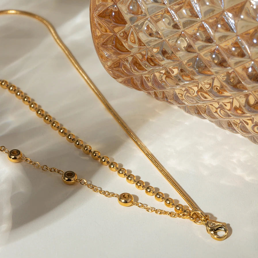 Pulsera Triple Cadena Con Puntos Y Circones | Dorado