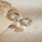 Argollas Colgantes De Una Perla | Plateado