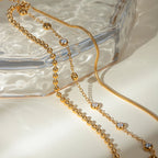 Pulsera Triple Cadena Con Puntos Y Circones | Dorado