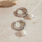 Argollas Colgantes De Una Perla | Plateado
