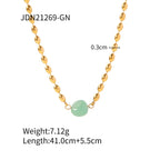 Collar de Perlas Doradas Ovaladas con Piedra Natural | Dorado