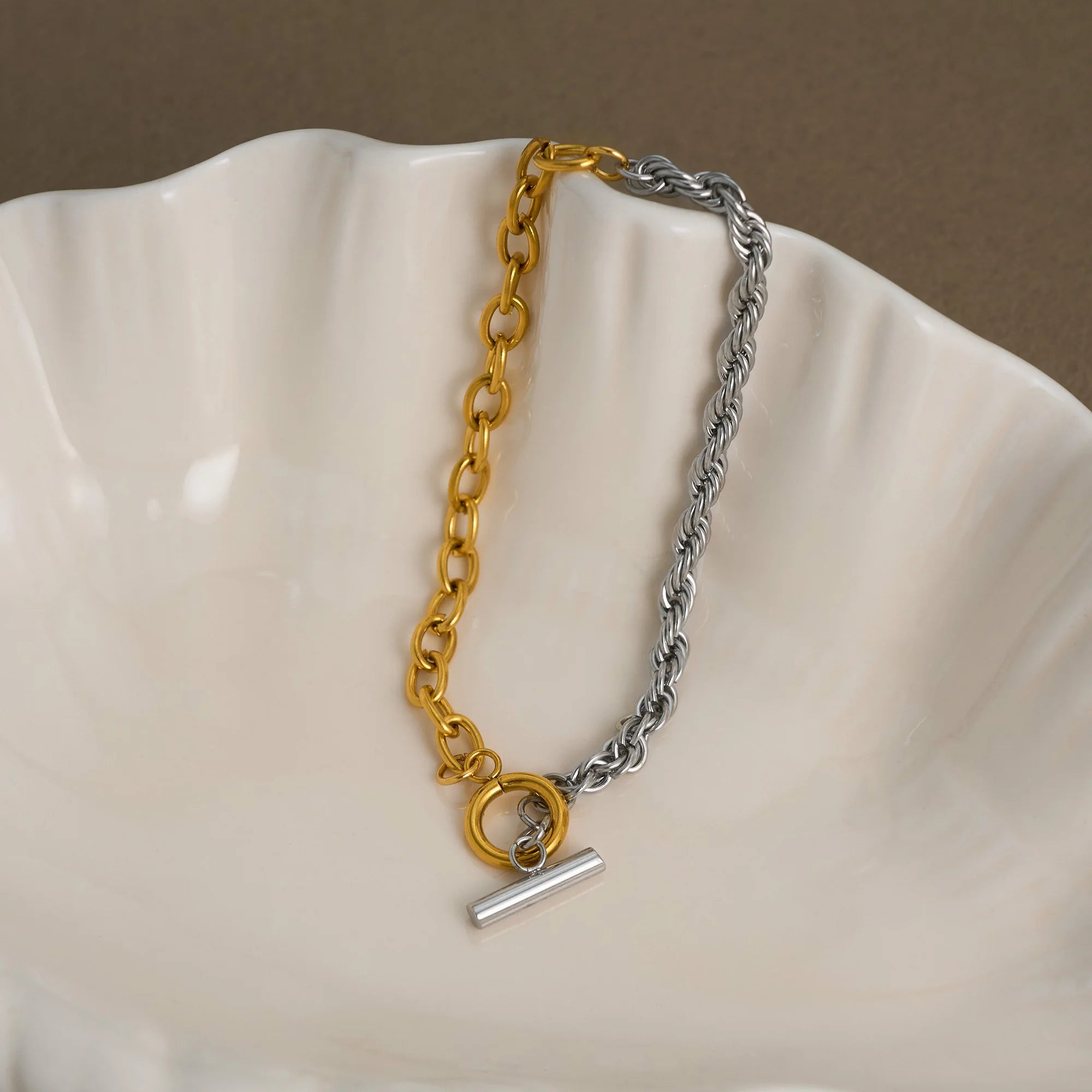 Pulsera De Diseño Hibrido Con Cordon Torsionado Y Eslabones | Bicolor
