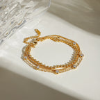 Pulsera Triple Cadena Con Puntos Y Circones | Dorado