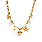Collar Multi Dijes Corazon, Cruz, Virgen, Perla, Ángel | Dorado