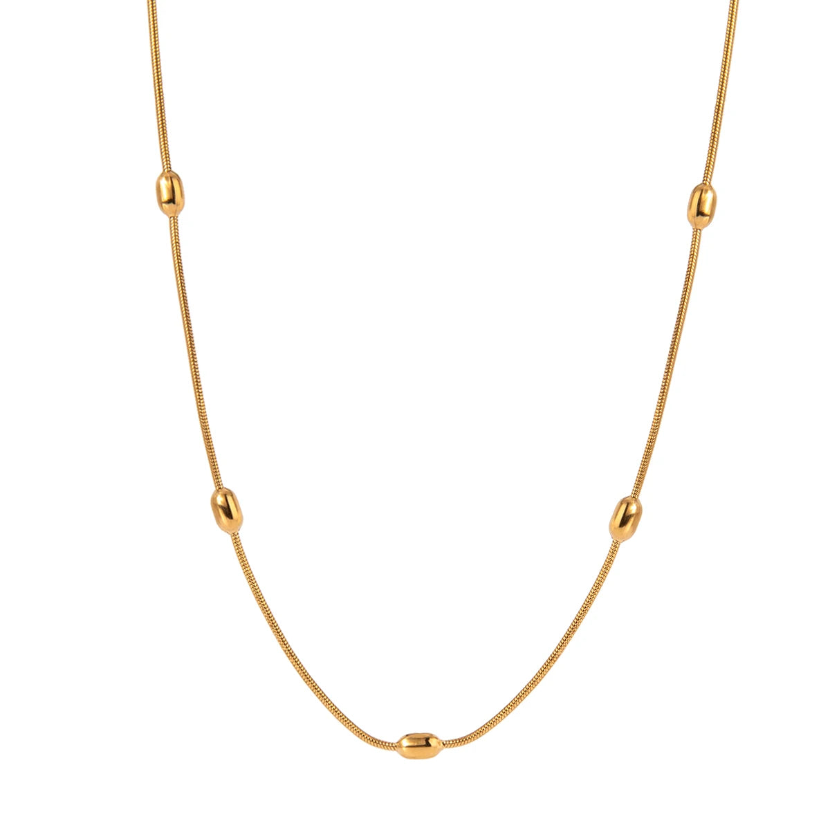 Collar Esferas Ovaladas En Cadena Estilo Serpiente | Dorado
