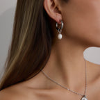 Argollas Colgantes De Una Perla | Plateado