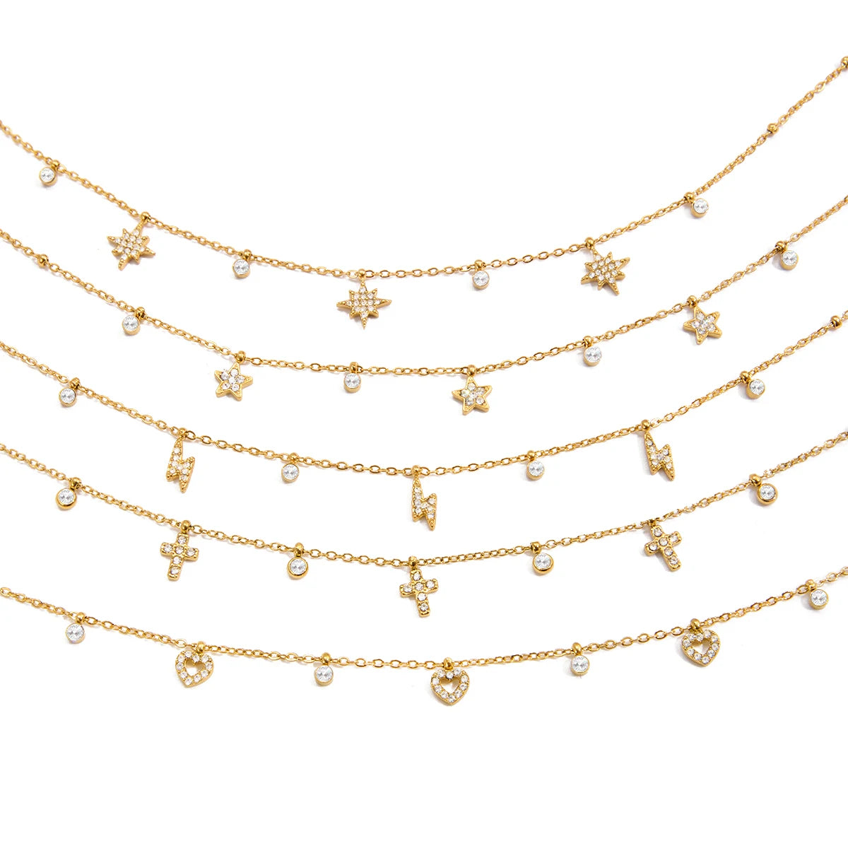 Collar Fino Multi Dijes  Corazon | Dorado