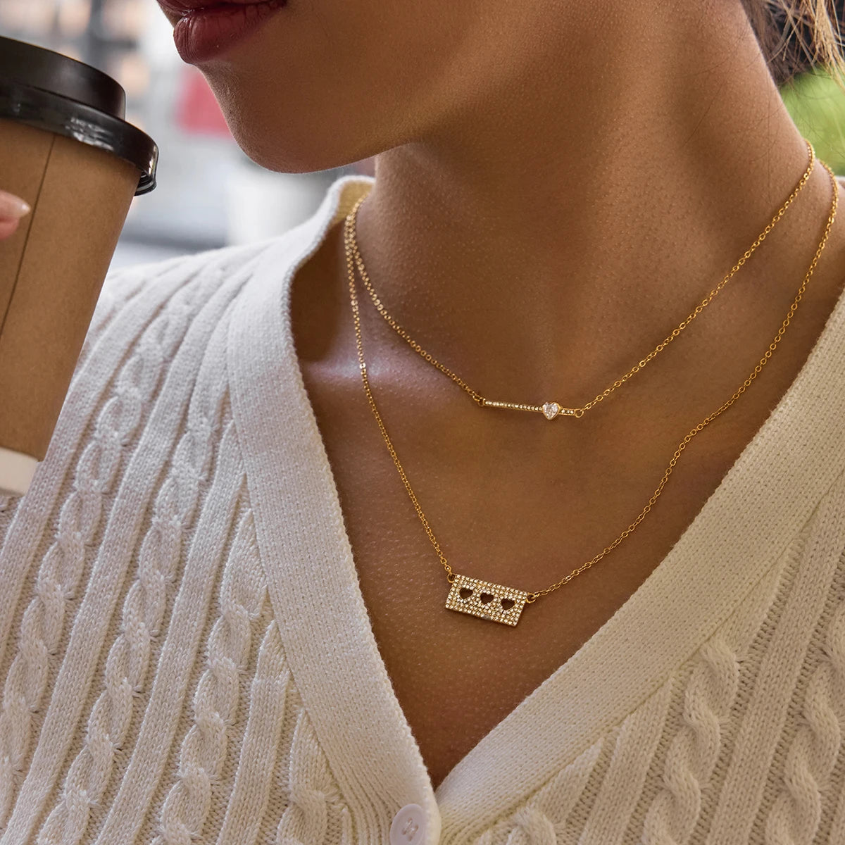 Collar Dije Horizontal Linea Corazon | Dorado