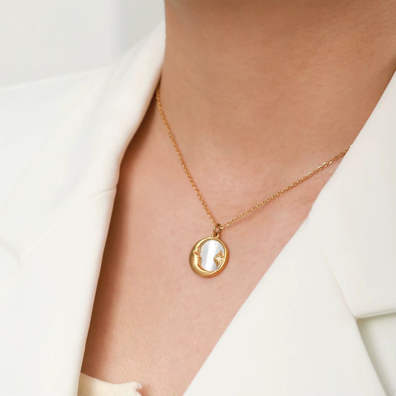 Collar Reversible Luna Estrella Nacarado | Dorado