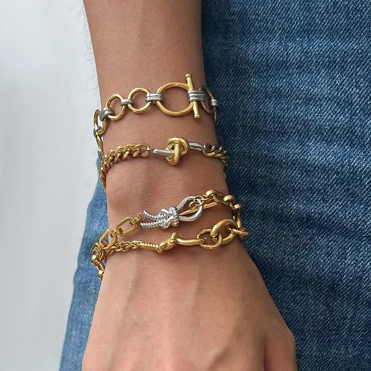 Pulsera De Eslabones Con Nudo Central Entrelazado | Bicolor