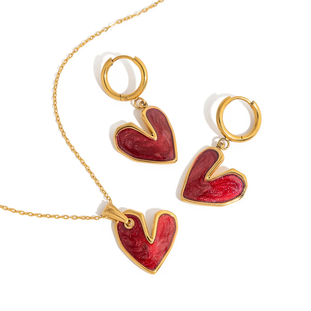Argolla Corazon Colgante Rojo | Dorado