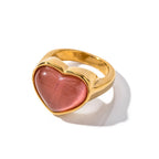 Anillo Corazon Grande Rosado | Dorado