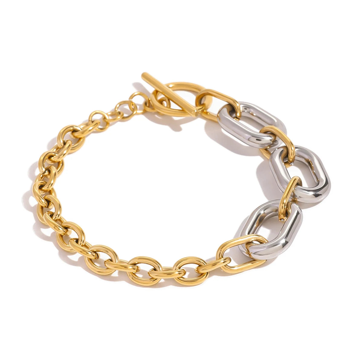 Pulsera De Eslabones Gruesos Combinados Con Broche De Timon | Bicolor