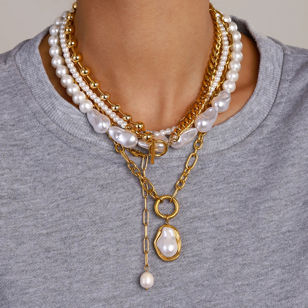 Collar Doble Diseño Cadena | Dorado