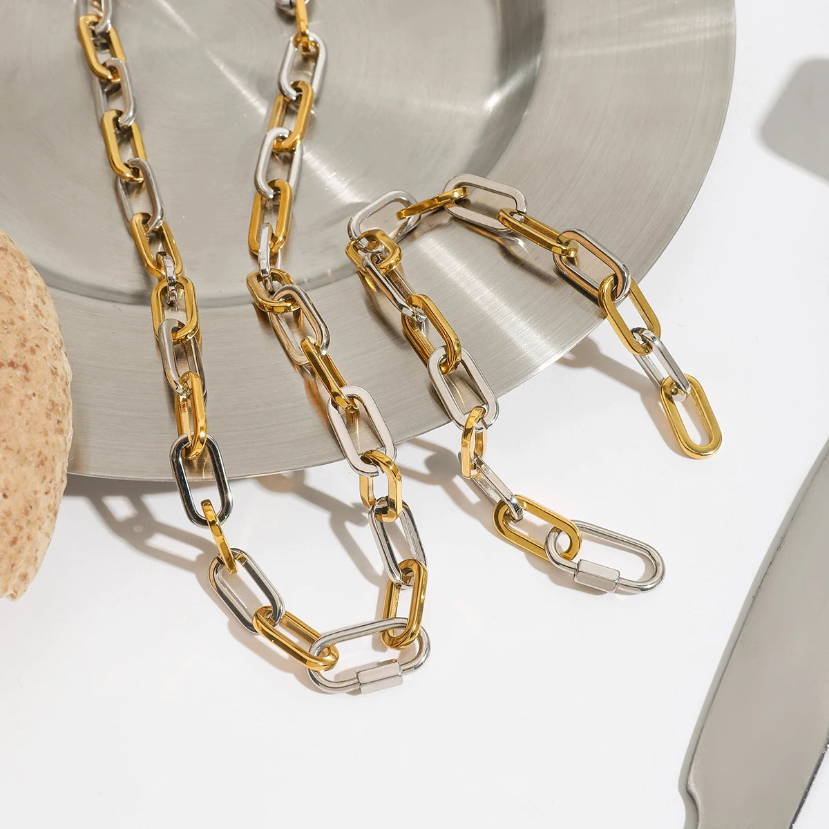 Pulsera Urbana De Eslabon Grueso En Contraste Metalico | Bicolor