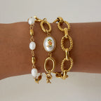 Pulsera De Eslabones Con Dije De Flor Vintage Y Perla | Dorado