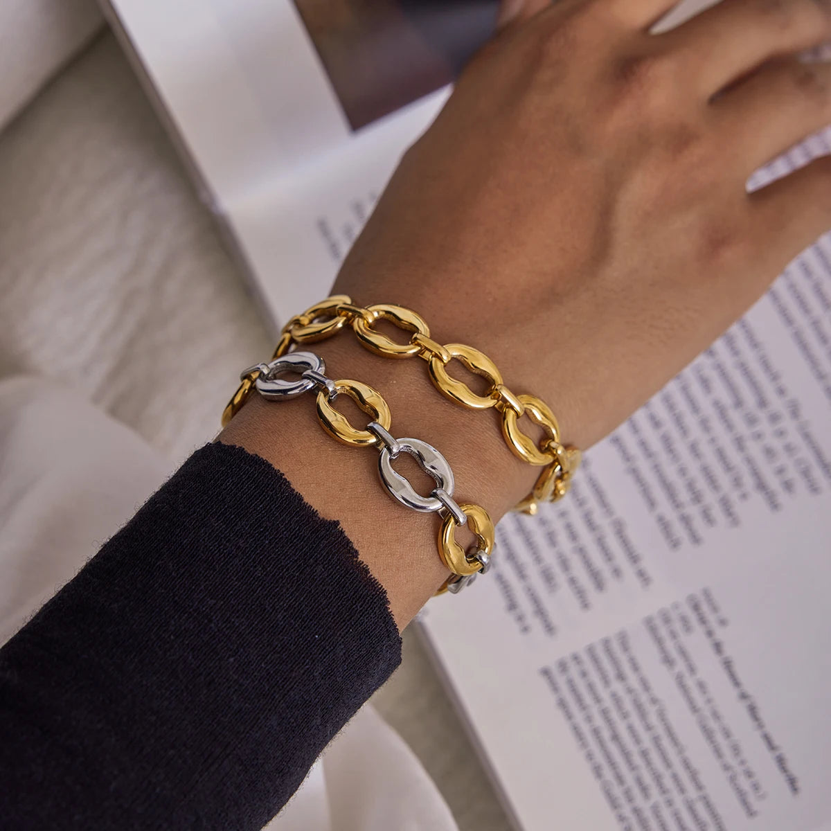 Pulsera De Eslabones Ovalados Con Textura Irregular | Dorado