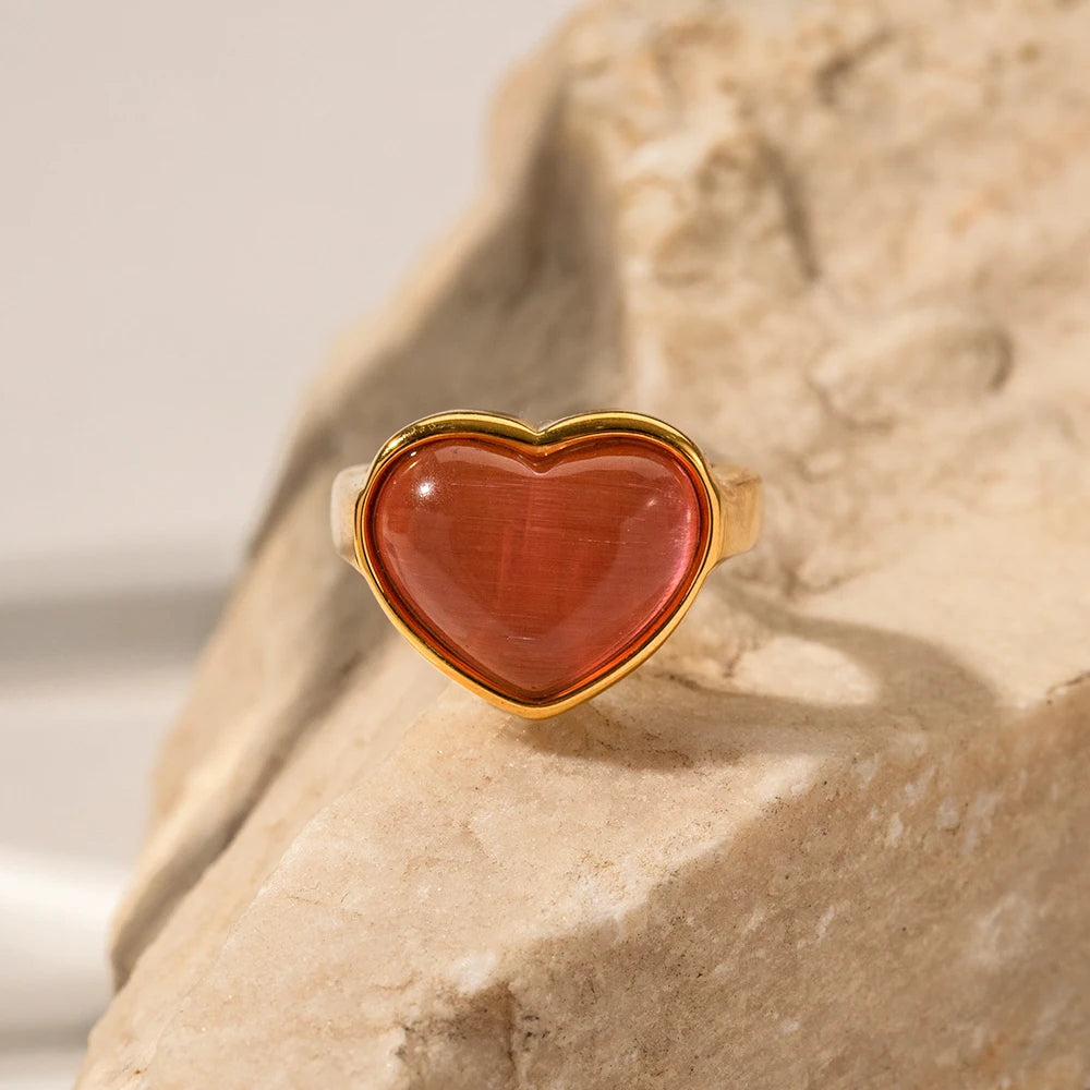Anillo Corazon Grande Rosado | Dorado