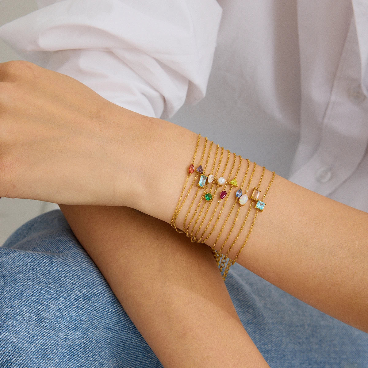 Pulseras De Cadena Fina Con Cristal | Dorado