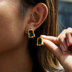 Zarcillos Modernos Con Piedra Facetada - Colores | Dorado