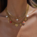 Collar Multi Dijes Llave, Corazon, Cerámica, Lazo, Perla | Dorado