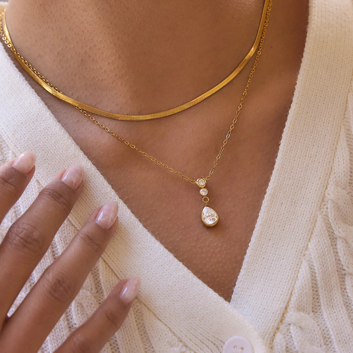Collar Doble Dije Brillante 3puntos | Dorado