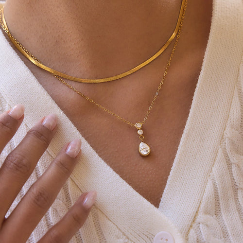 Collar Doble Dije Brillante 3puntos | Dorado