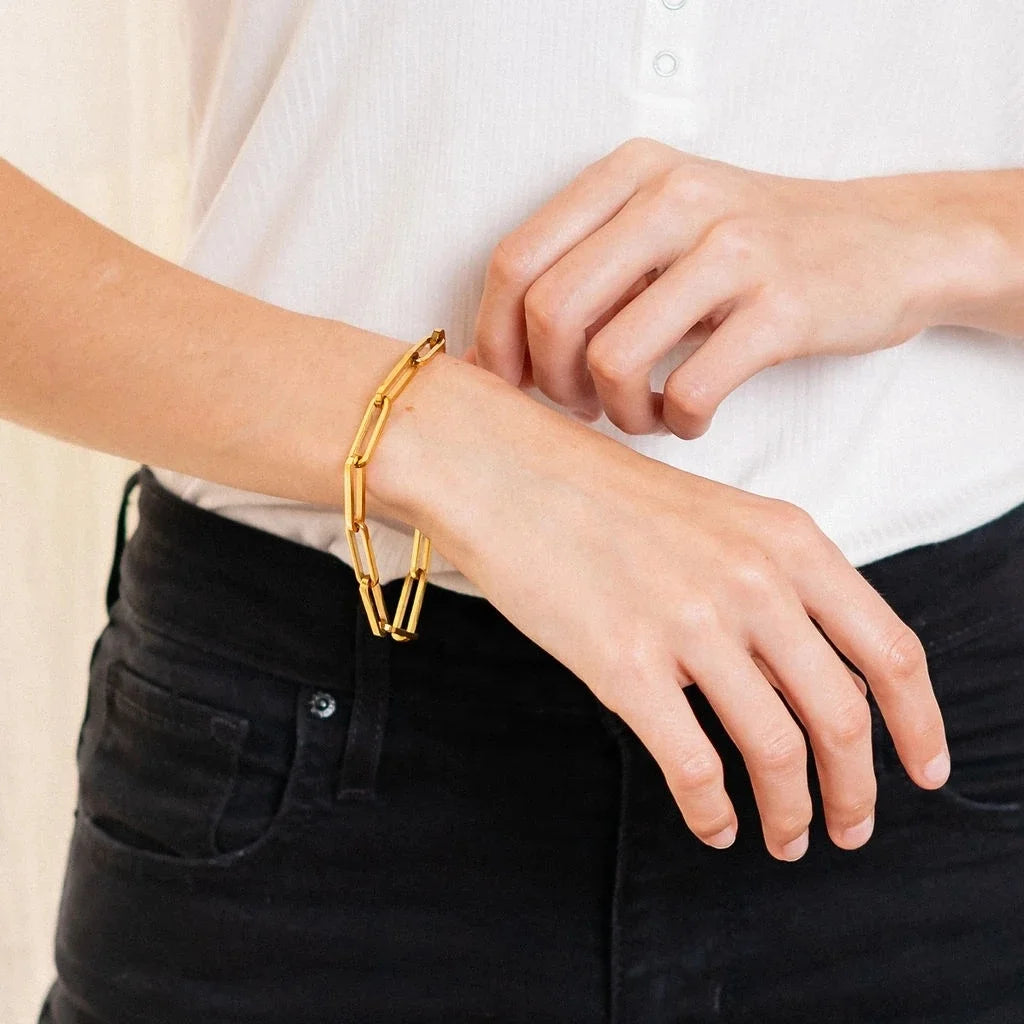 Pulsera Fina De Eslabones Rectangulares | Dorado