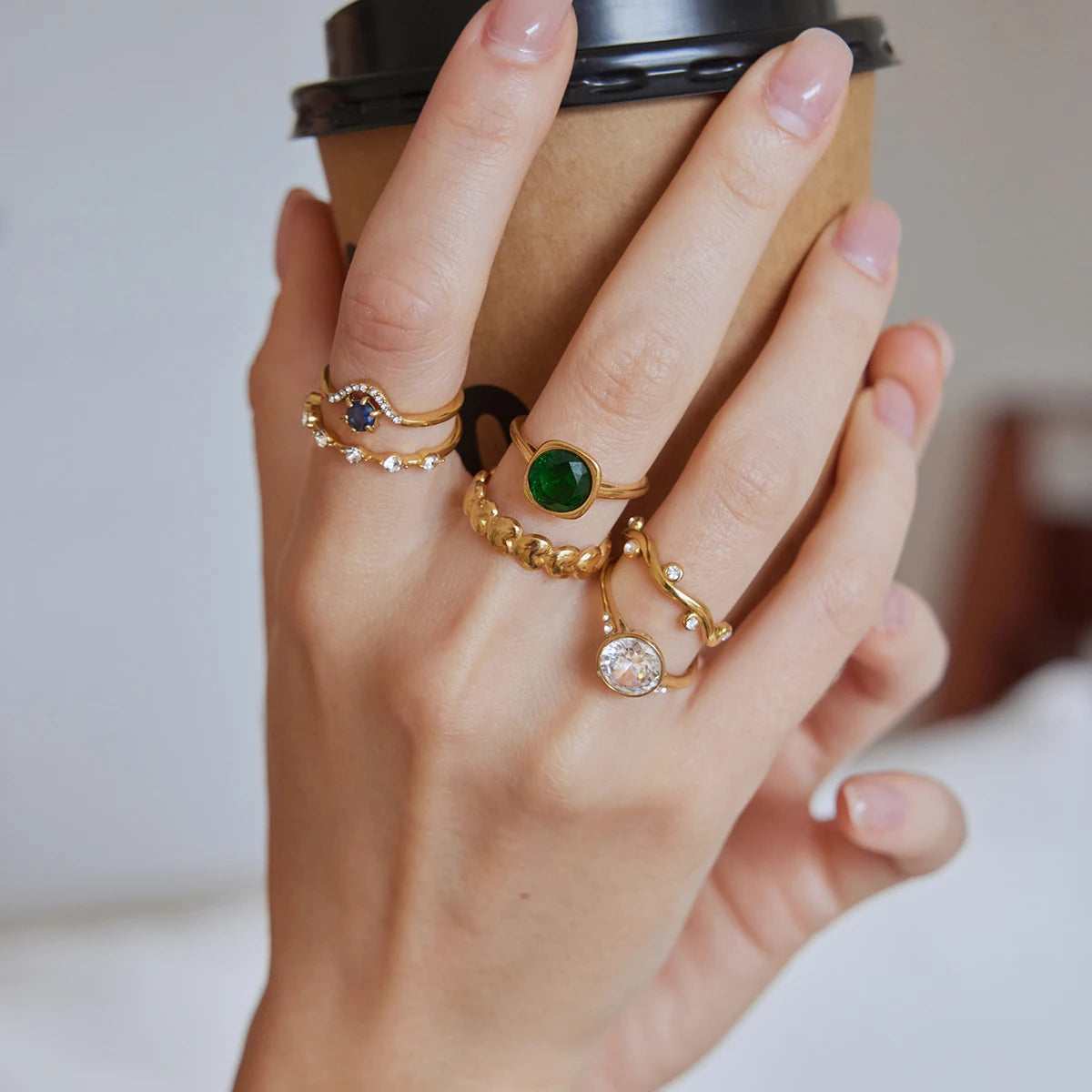 Anillos Clásicos Elegantes Circón Brillante | Dorado
