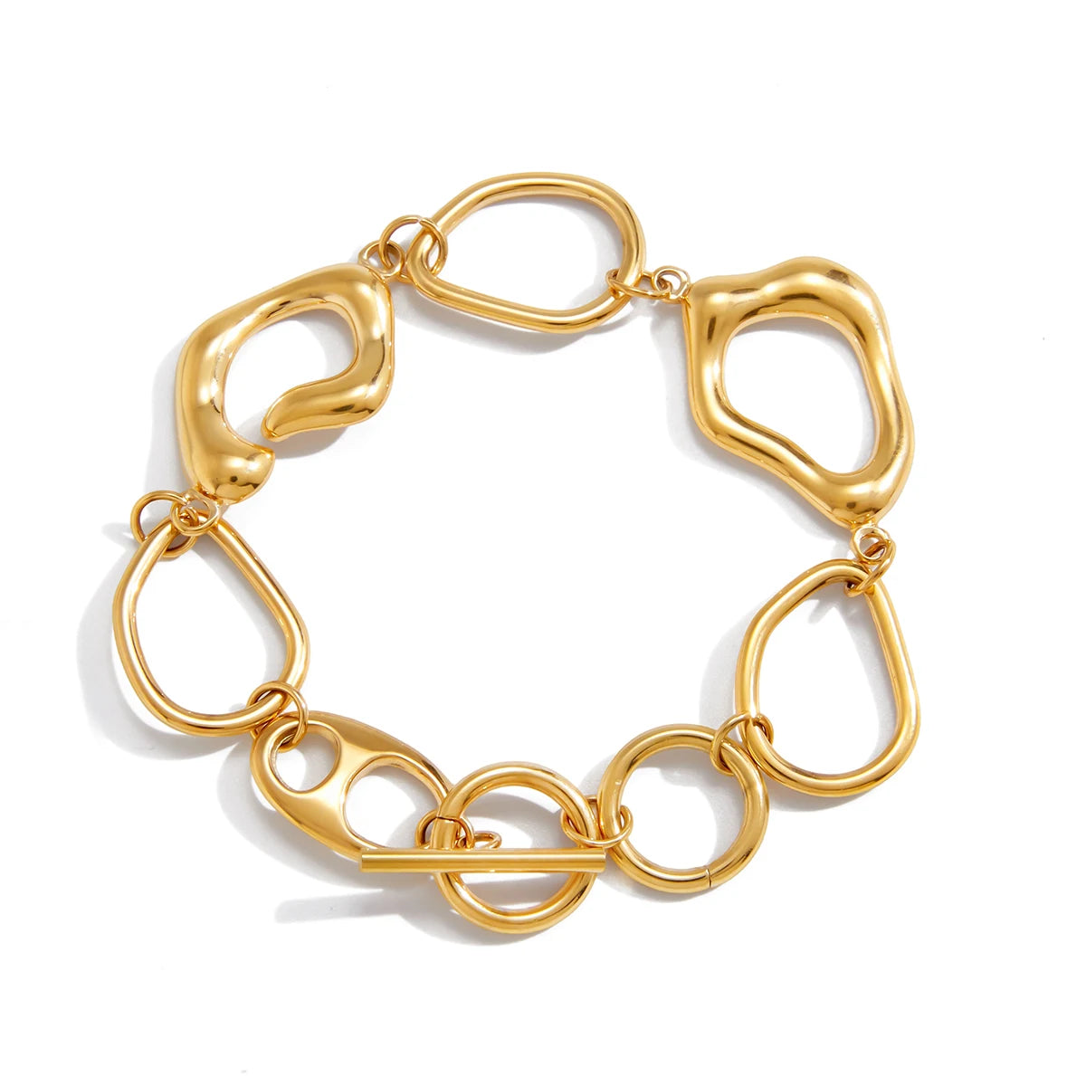 Pulsera Artistica Con Eslabon Abstracto Y Cierre T | Dorado