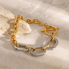 Pulsera De Eslabones Gruesos Combinados Con Broche De Timon | Bicolor