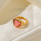 Anillo Corazon Grande Rosado | Dorado